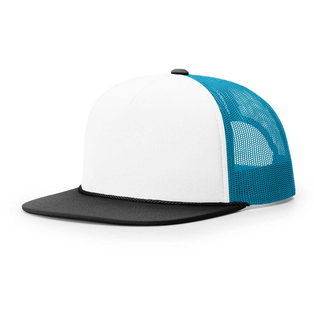 Richardson Stunning Tri - Color Foamie Trucker Hat: White, Neon Blue & Black Mesh Back
