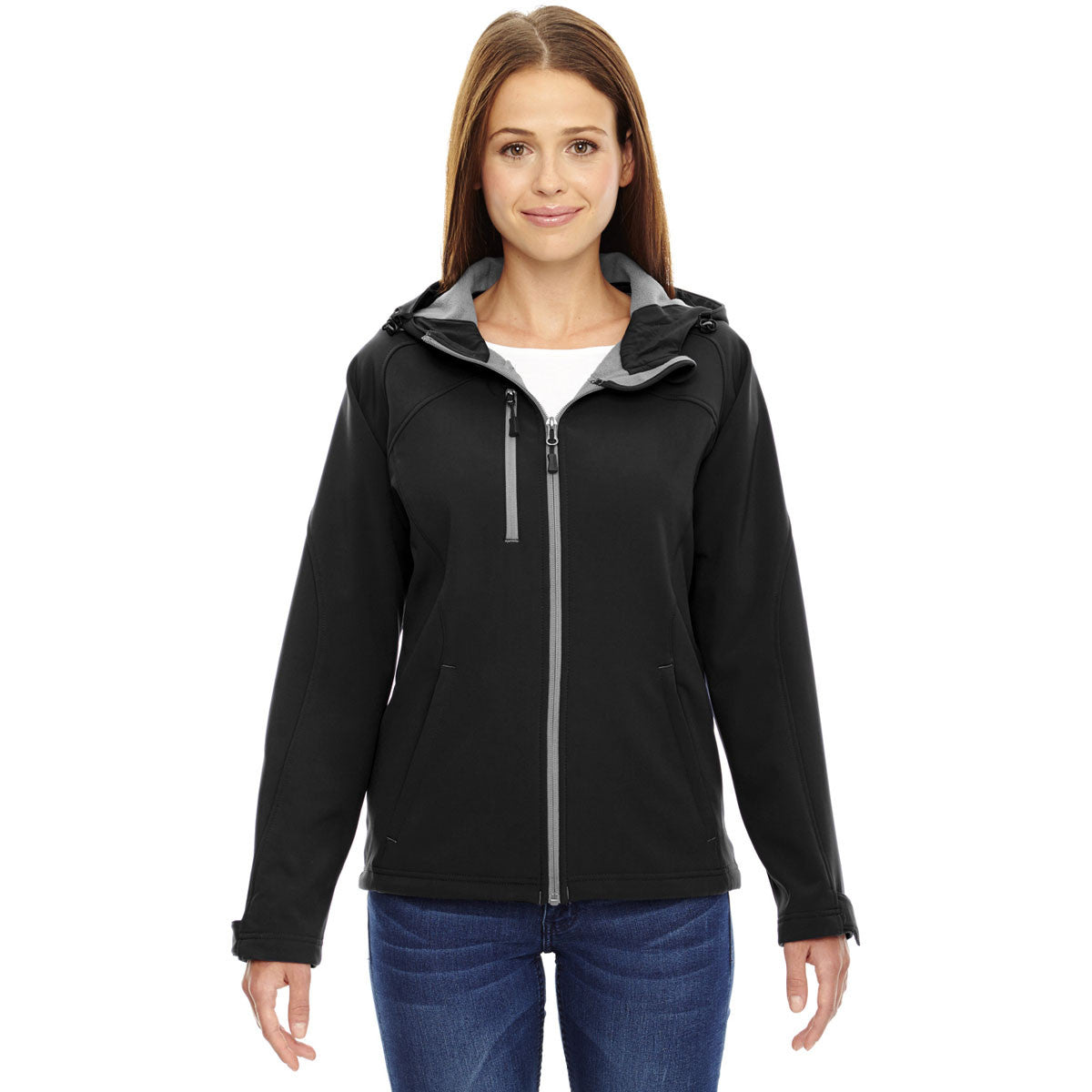 North End Women's Stylish Black Prospect Two - Layer Fleece Bonded Soft Shell Hooded Jacket