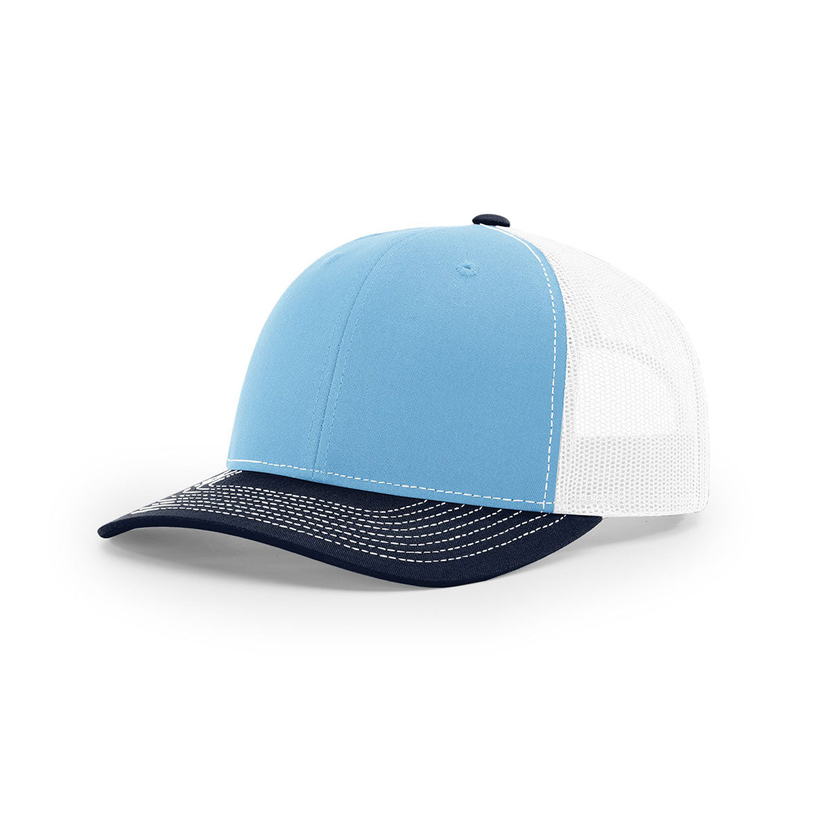 Richardson Tri-Color Mesh Back Trucker Hat: Columbia Blue, White & Navy