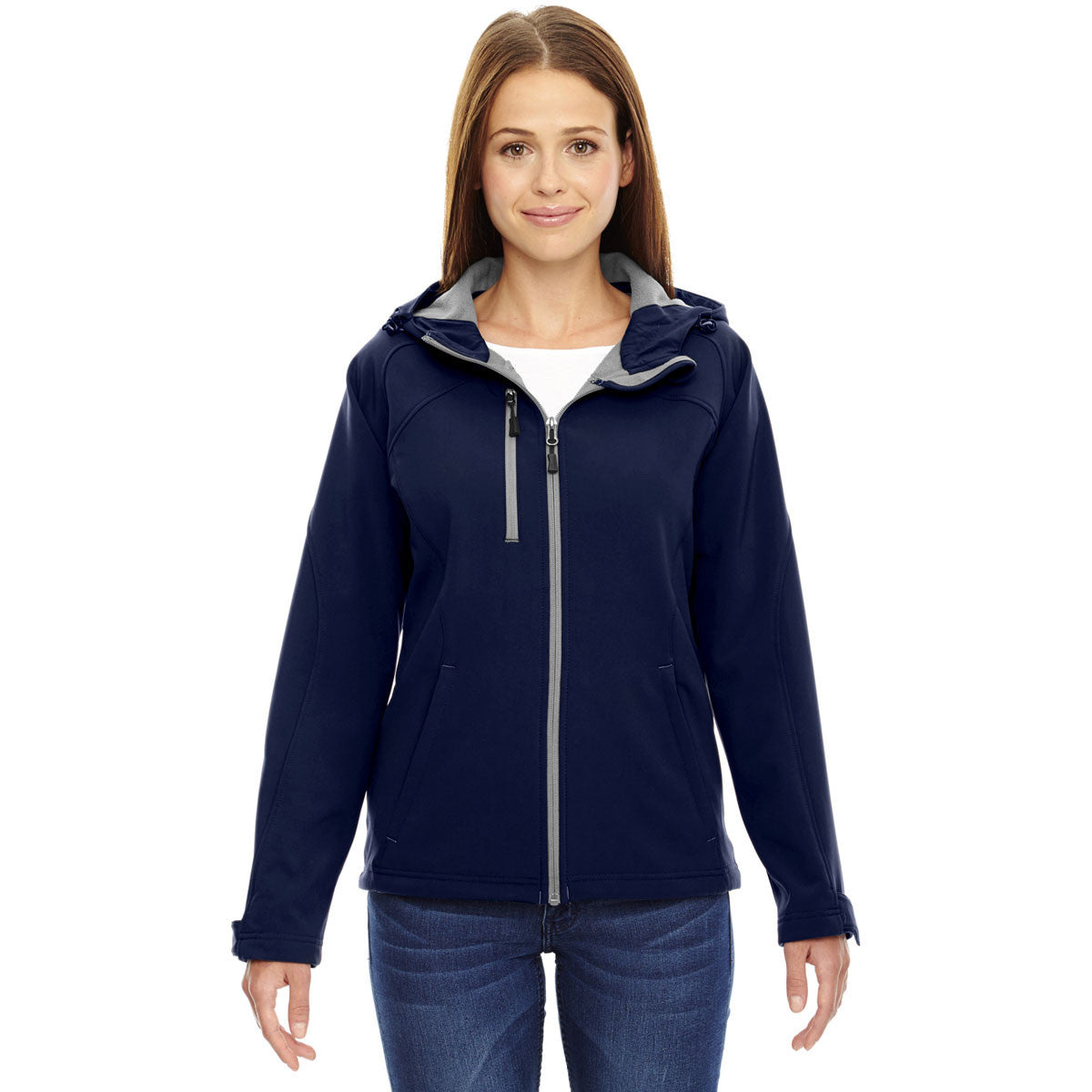 North End Women's Navy Classic Prospect Two-Layer Fleece Bonded Soft Shell Hooded Jacket - The Ultimate Outdoor Essential