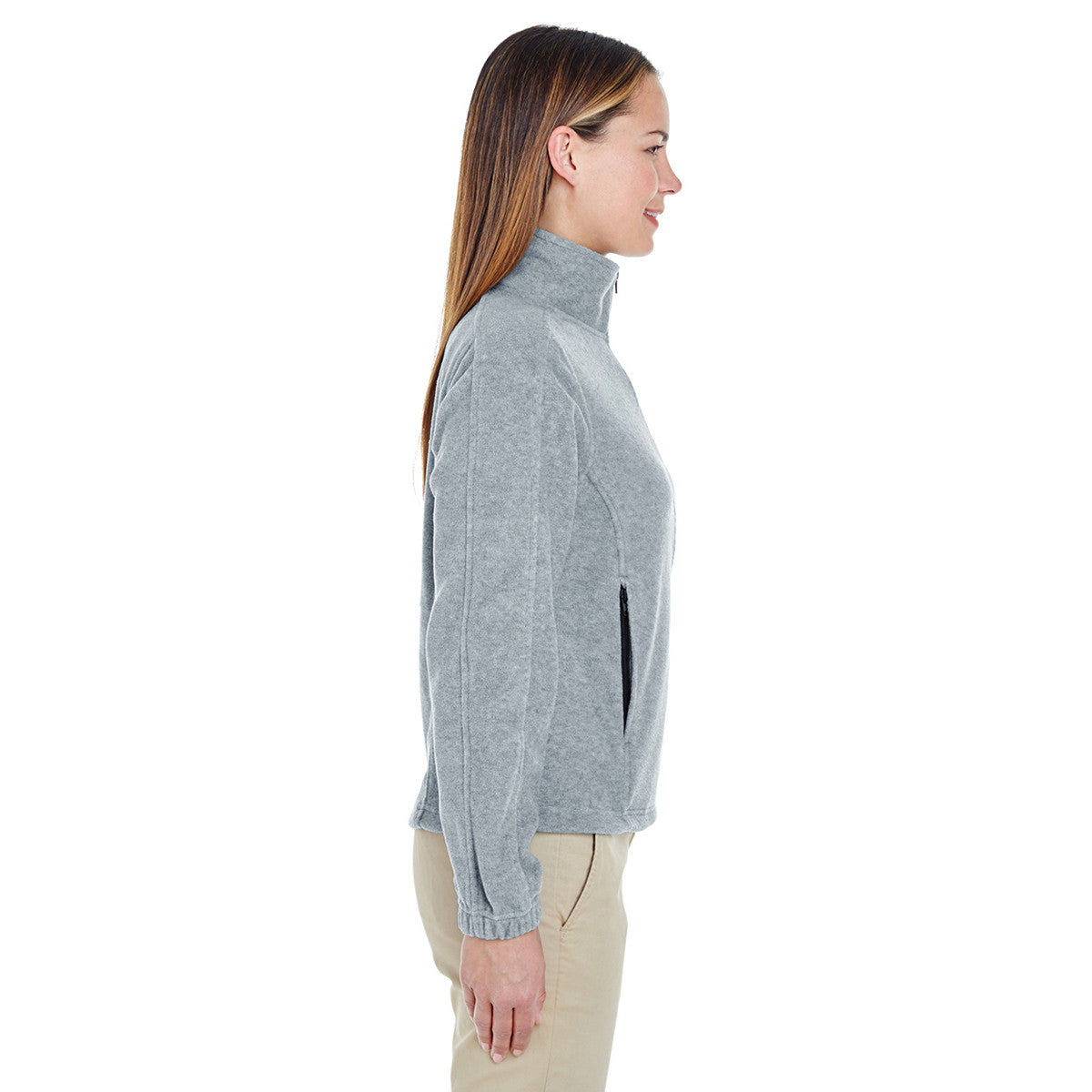 UltraClub Women's Stylish Grey Heather Iceberg Fleece Full-Zip Jacket