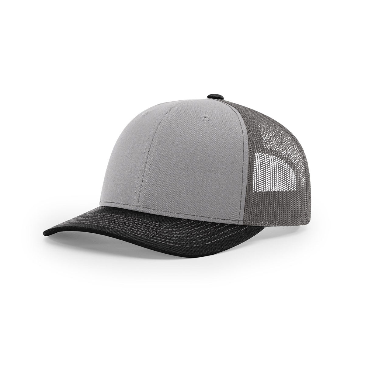 Richardson Tri-Color Mesh Back Trucker Hat: Grey, Charcoal & Black