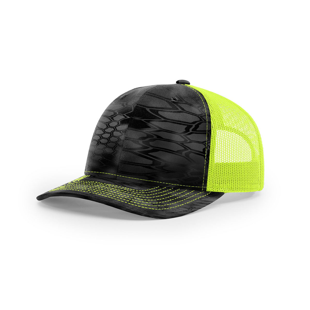 Richardson Typhon Neon Yellow Mesh Back Kryptek Camo Trucker Hat - Stand Out in Style!