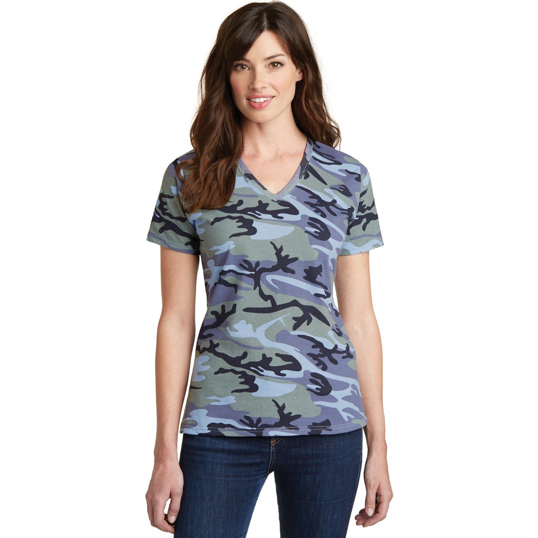 Hurry! Closeout - Port & Company Ladies' Camo V-Neck Cotton Tee