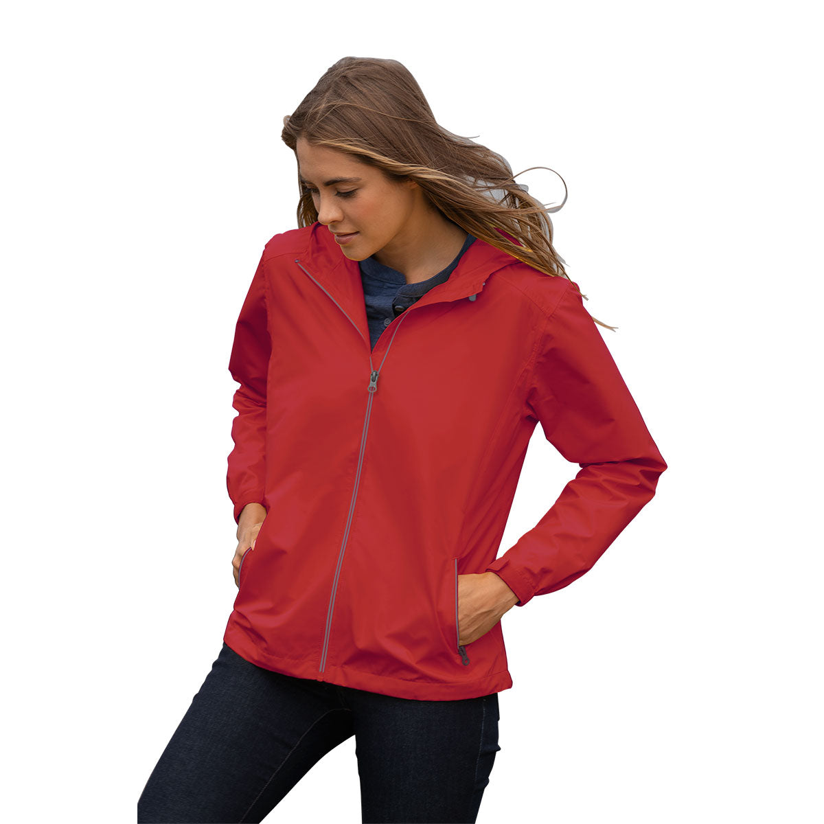 Vantage Women's Stylish Red Newport Packable Rain Jacket
