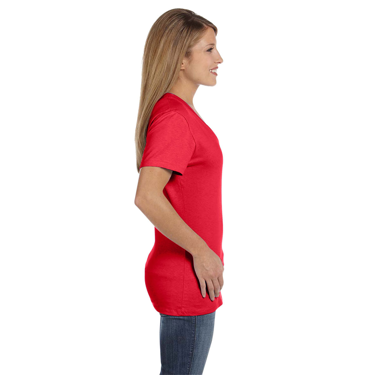Hanes Women's Athletic Red 4.5 oz. 100% Ringspun Cotton nano-T V-Neck T-Shirt: A Must-Have for Stylish Women