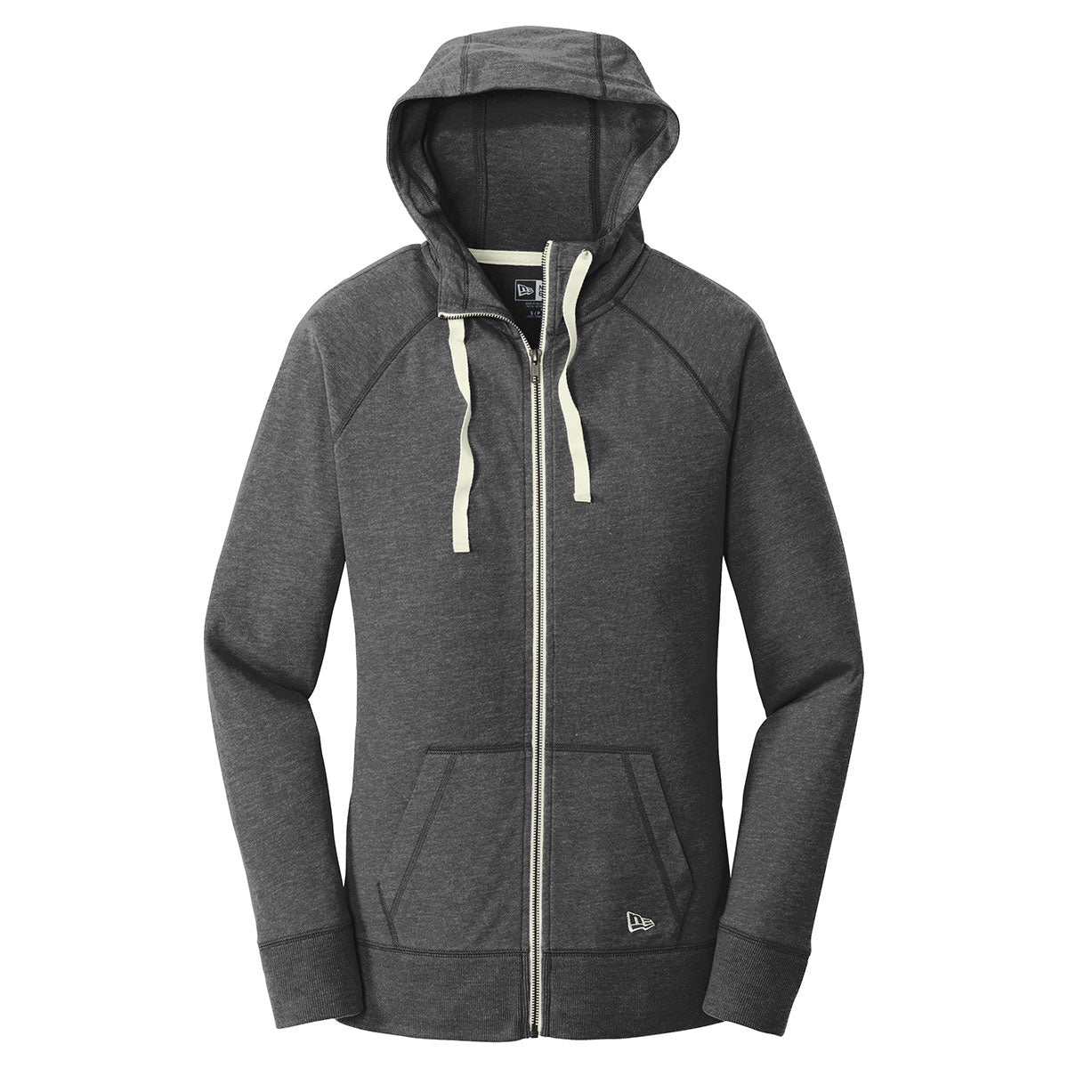 New Era Women's Stylish Black Heather Sueded Cotton Full Zip Hoodie - Perfect for Outdoor Adventures!