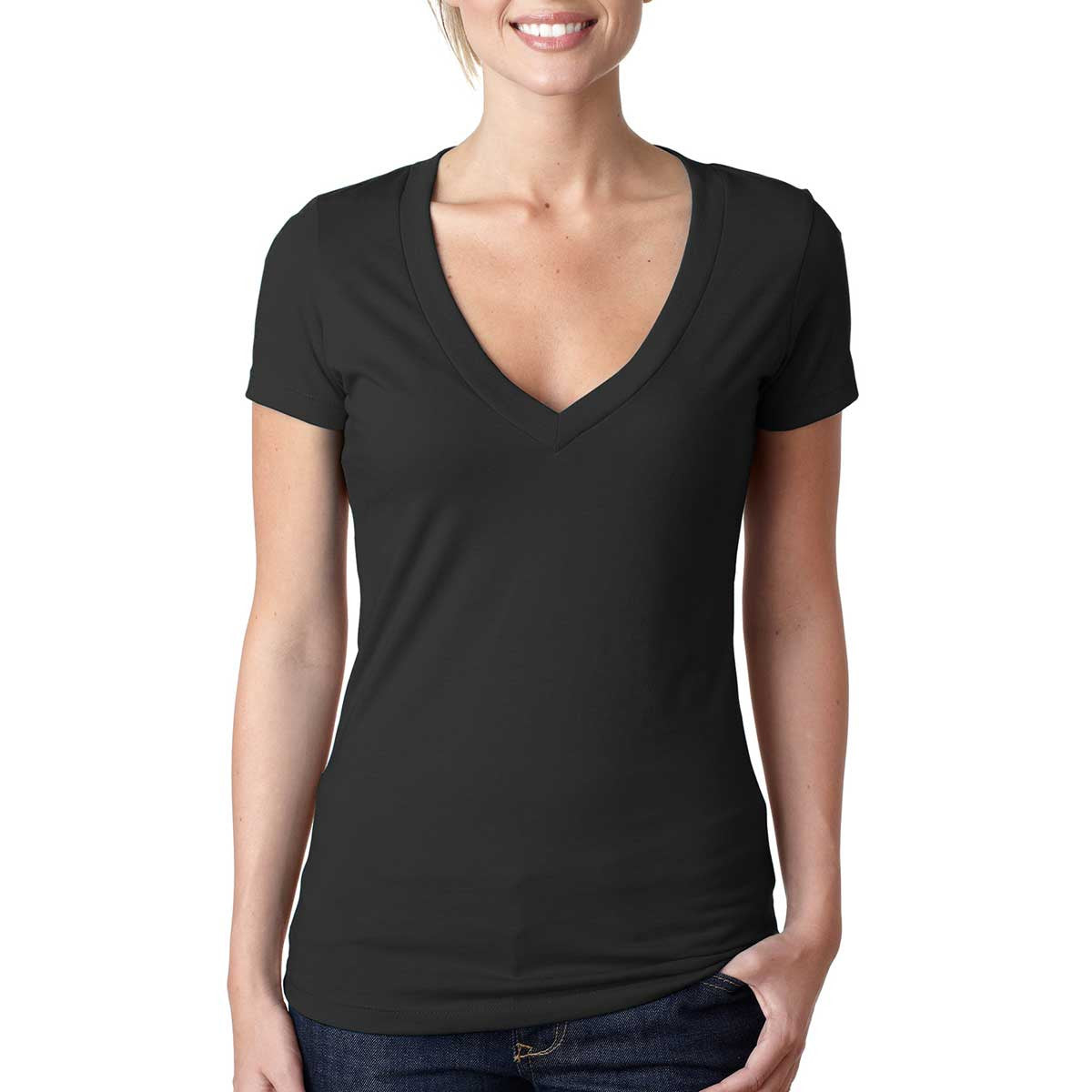 Next Level Women's Stylish Black CVC Deep V Tee