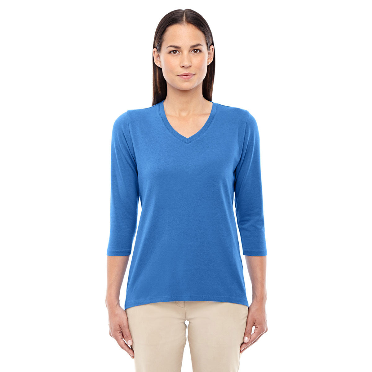 Devon & Jones Women's Stunning French Blue V-Neck Top with Perfect Fit