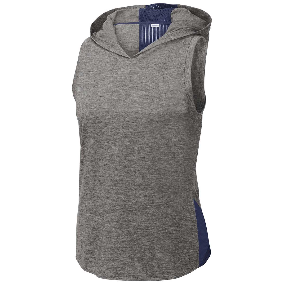 Sport-Tek Women's Stylish Navy/Grey Heather PosiCharge Wicking Hoodie Tank
