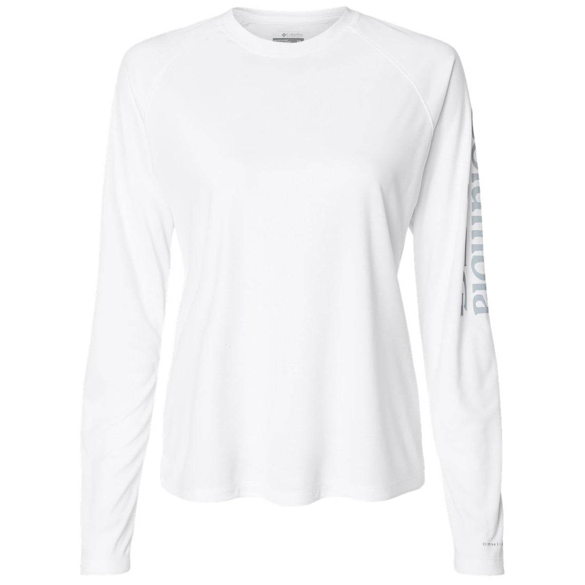 Columbia Women's Stylish White/Cirrus Grey PFG Long Sleeve Tidal Tee - Ideal for Brand Promotion!