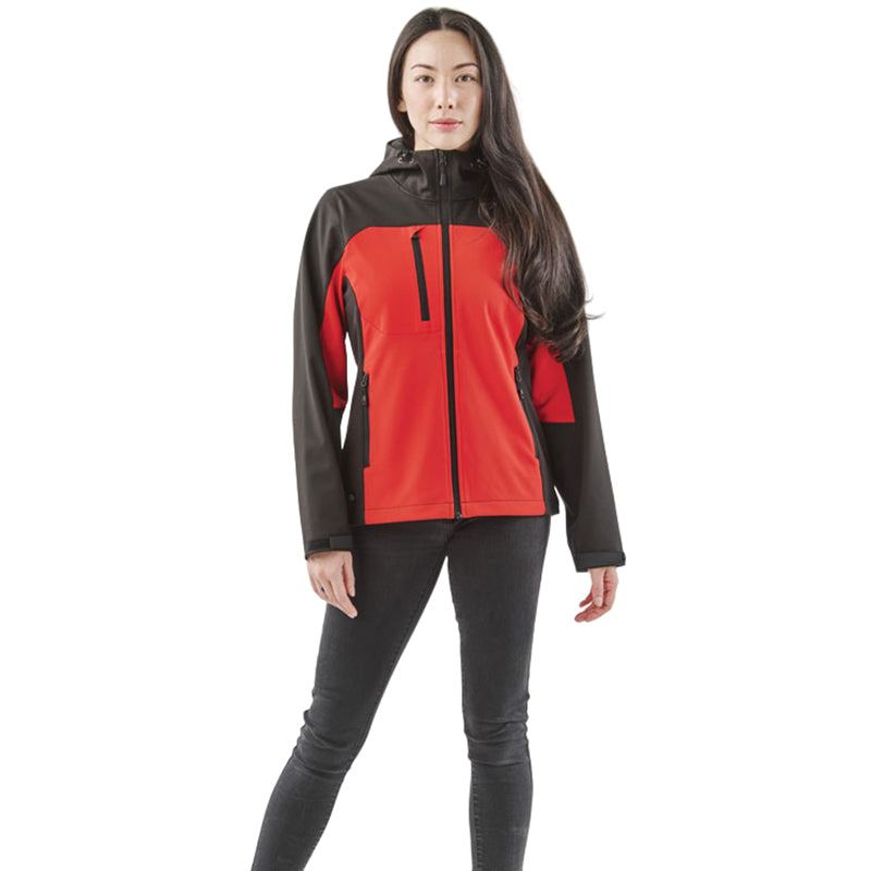 Stormtech Women's Stunning Bright Red/Black Cascades Softshell Hoody - Conquer the Outdoors!