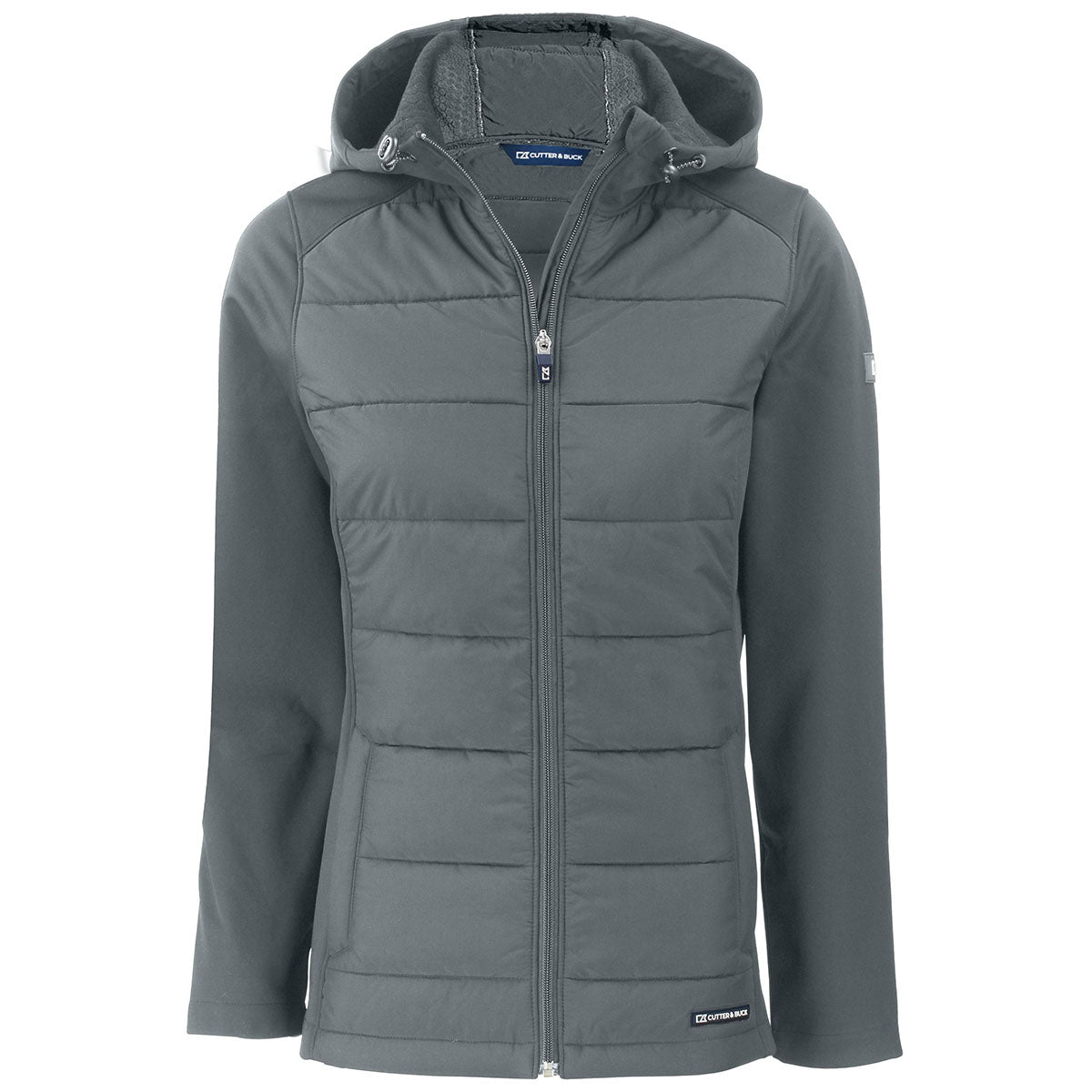 Cutter & Buck Women's Elemental Grey Evoke Hybrid Eco Softshell: The Ultimate Recycled Full Zip Hooded Jacket