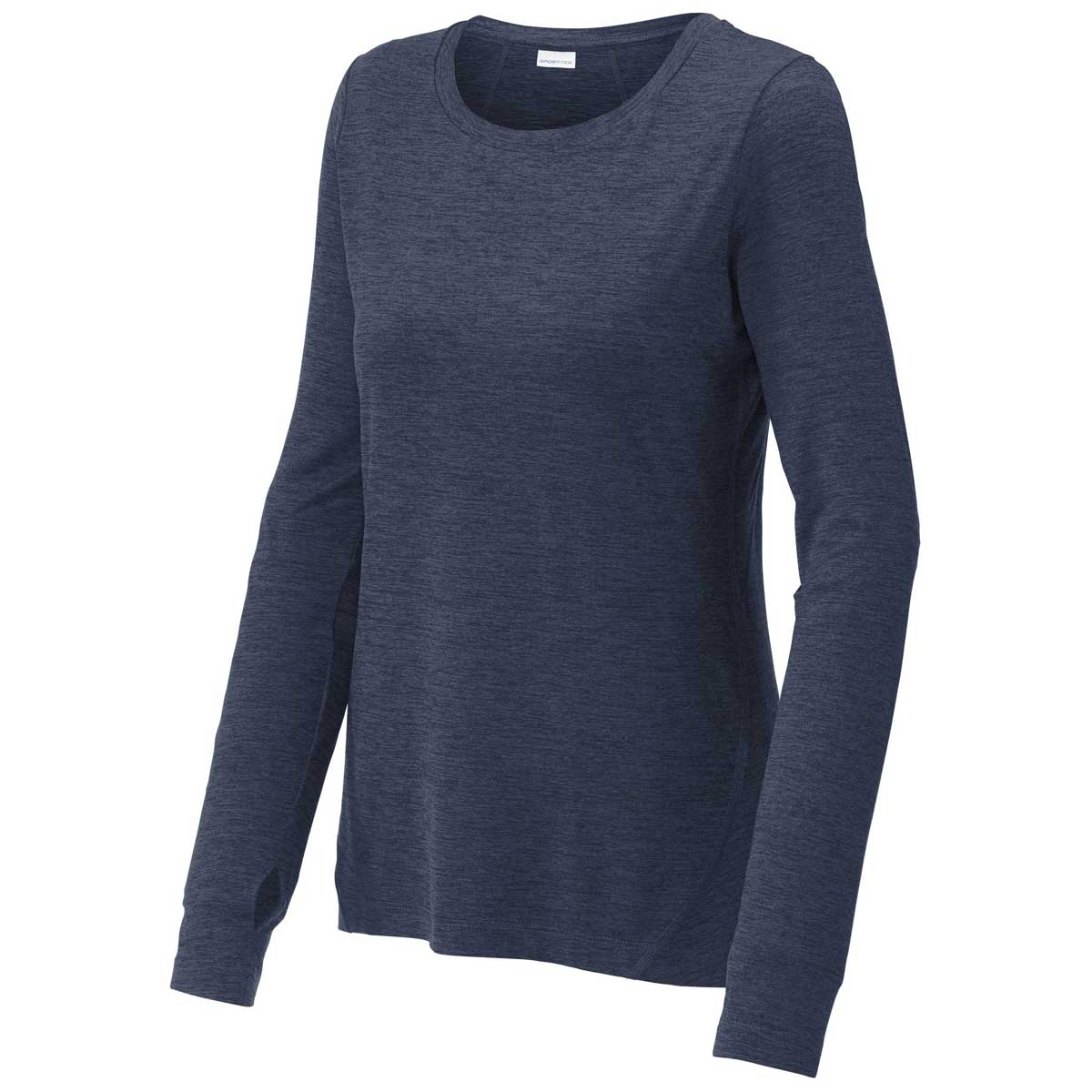 Sport-Tek Women's Dark Denim Heather Exchange 1.5 Long Sleeve Crew - The Perfect Blend of Style and Comfort