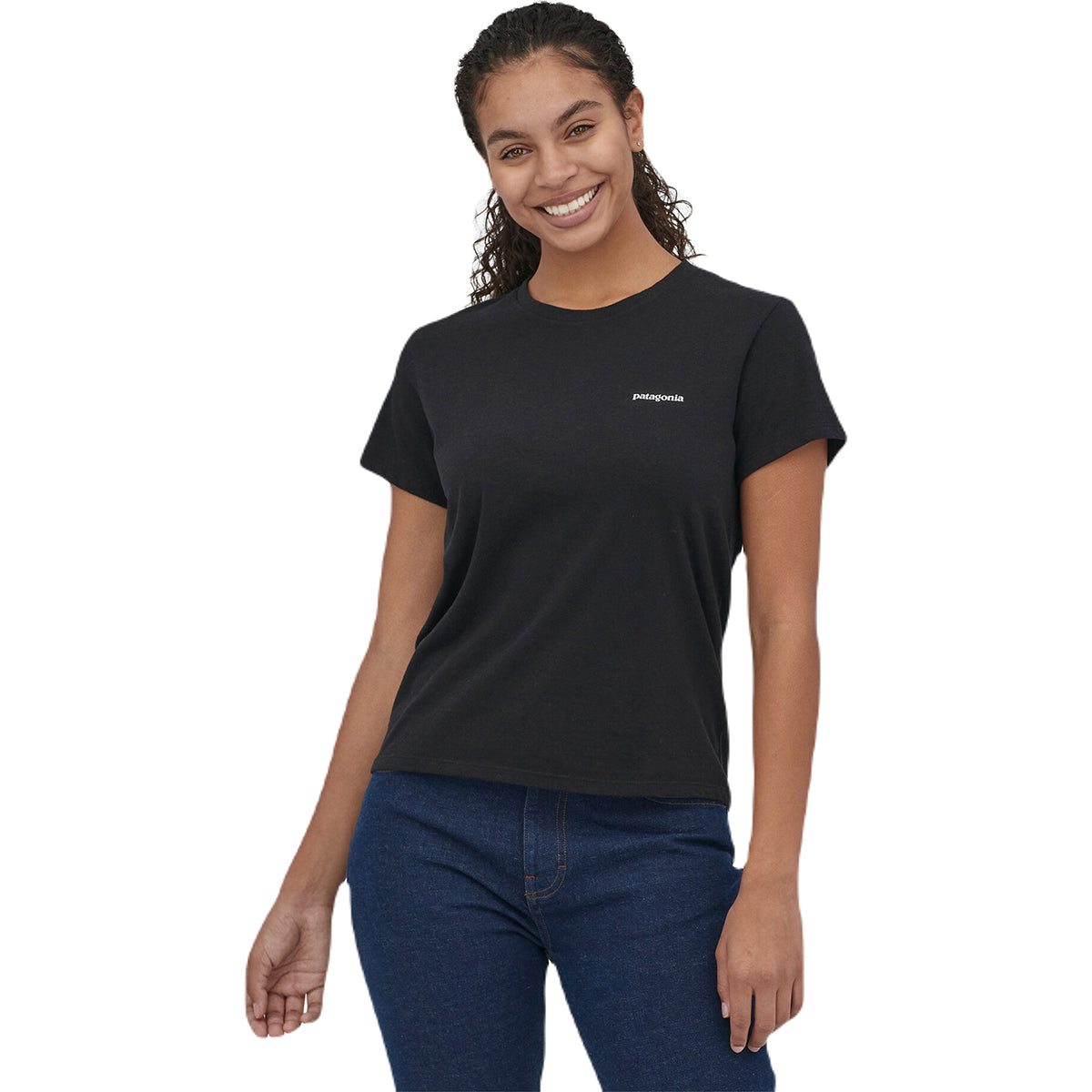 Patagonia Women's Stylish Black P-6 Logo Responsibili-Tee