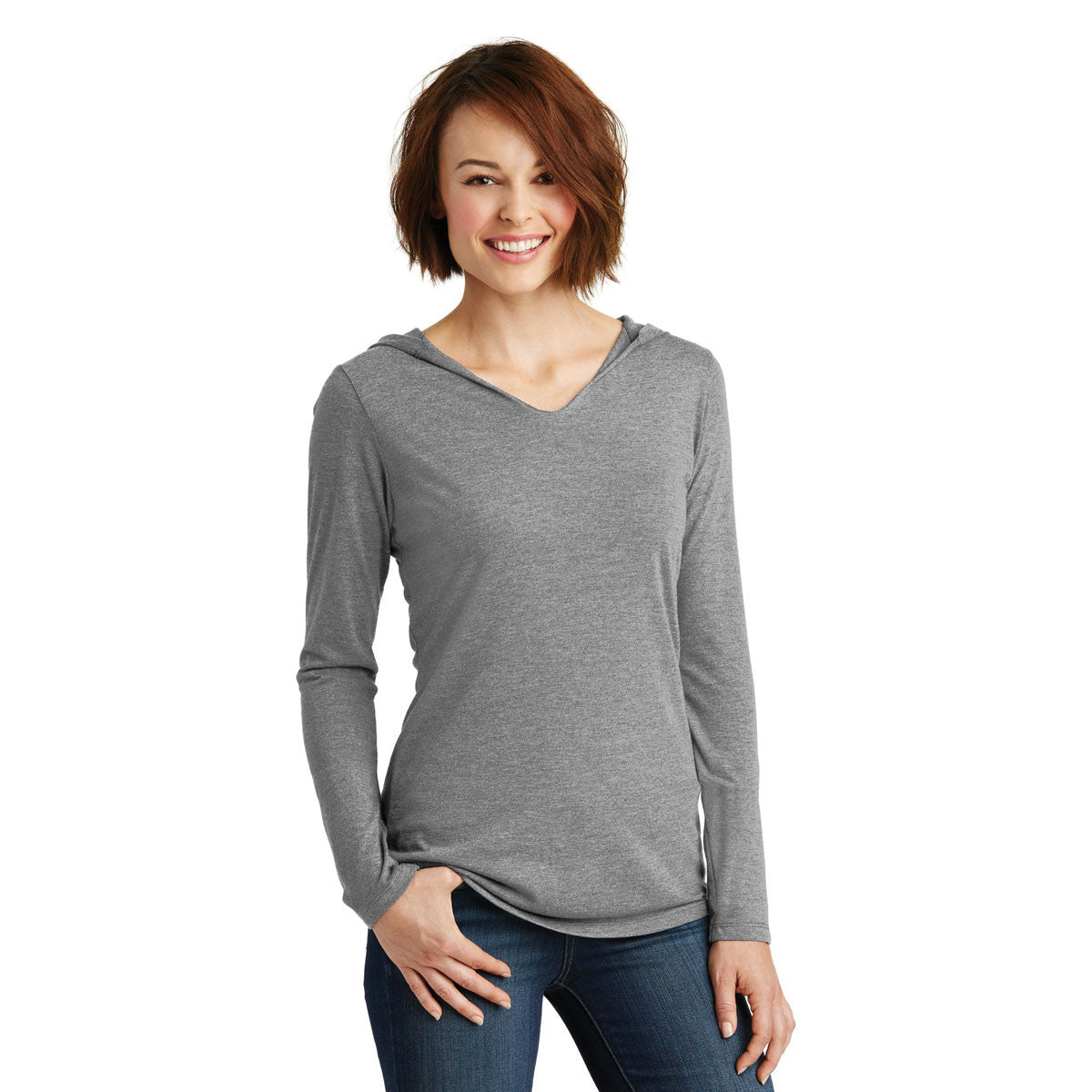 District Women's Grey Frost Perfect Tri Long Sleeve Hoodie - A Must - Have for Stylish Ladies!
