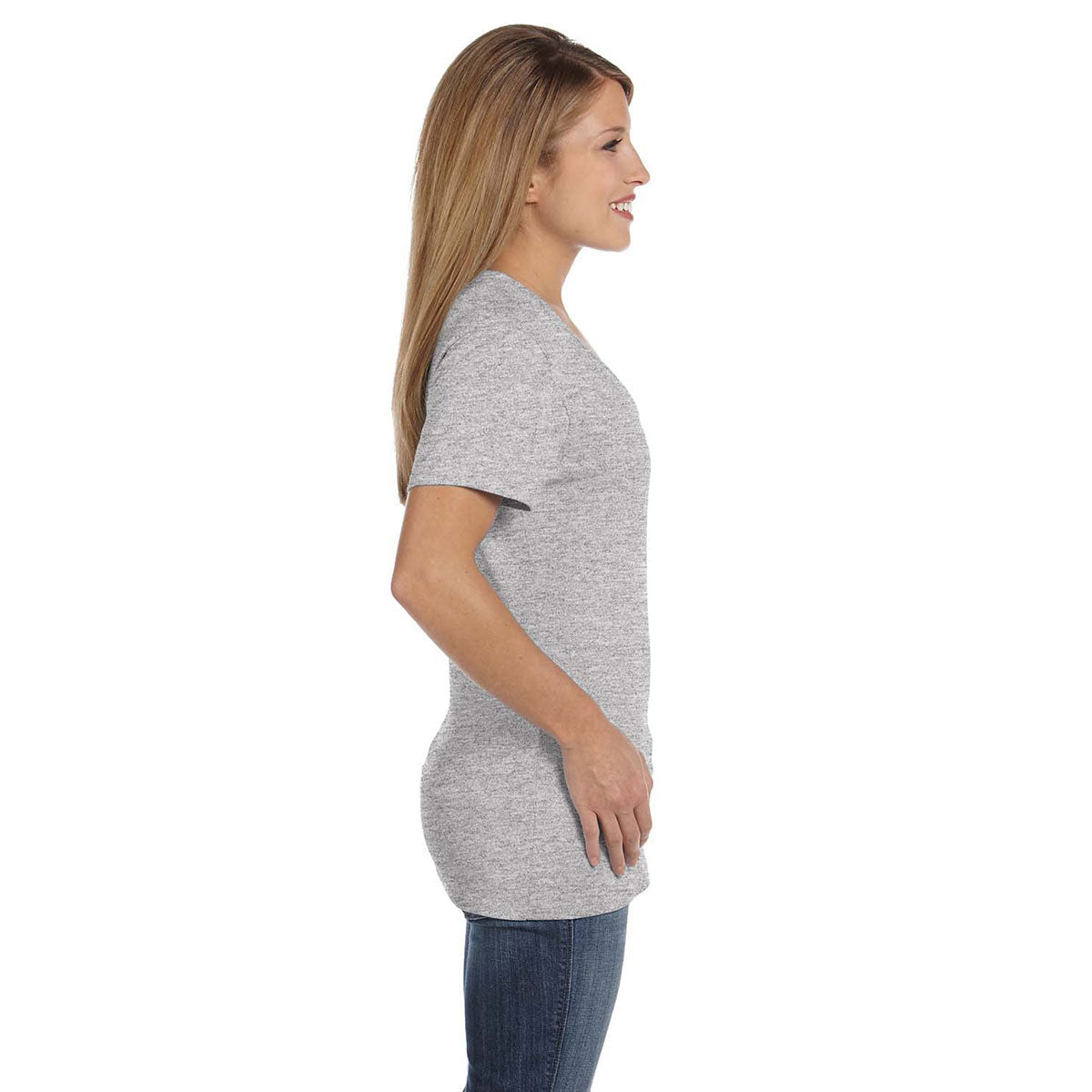 Hanes Women's Stunning Light Steel 4.5 oz. 100% Ringspun Cotton nano-T V-Neck T-Shirt