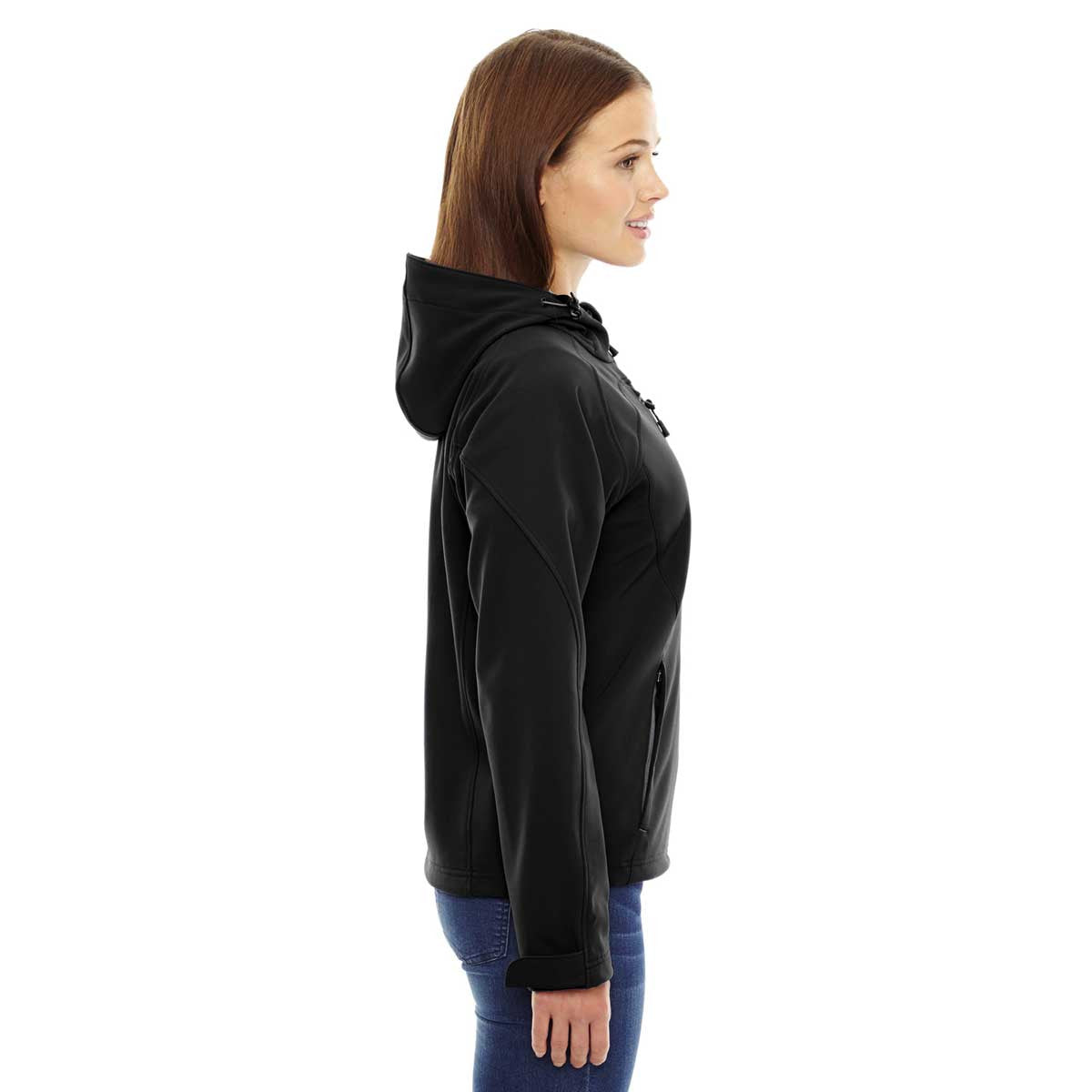 North End Women's Stylish Black Prospect Two - Layer Fleece Bonded Soft Shell Hooded Jacket