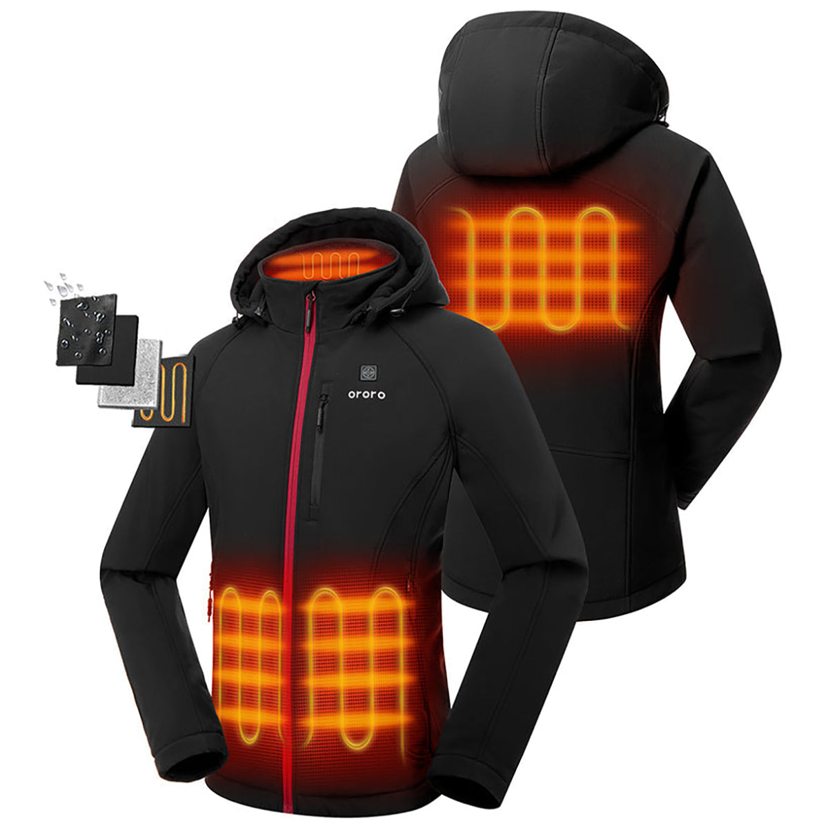 Ororo Women's Stylish Black Heated Jacket with Red Zipper