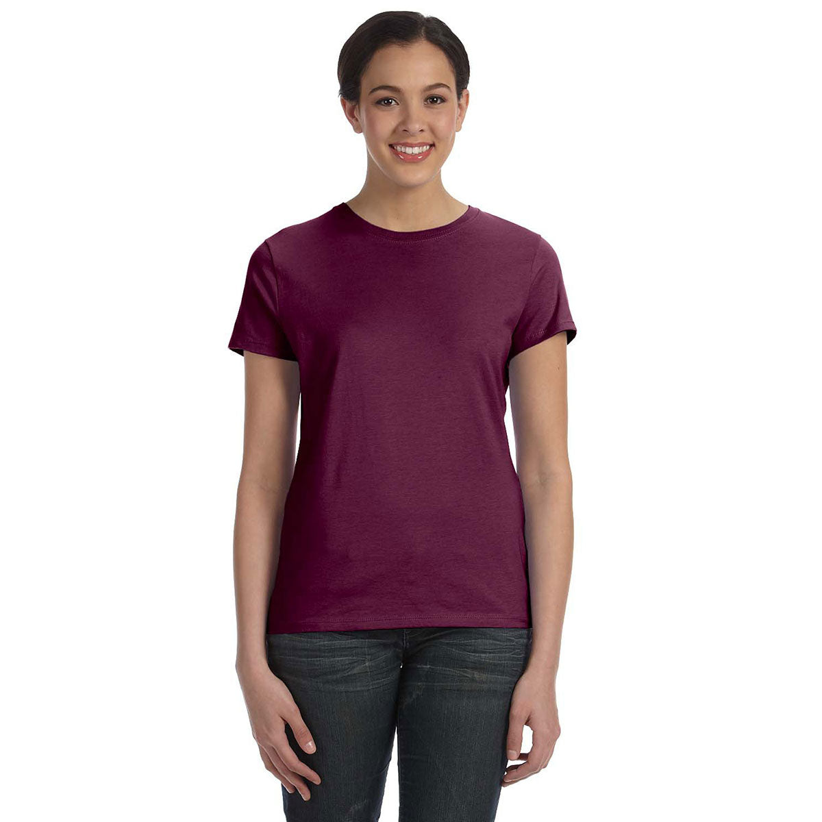 Hanes Women's Maroon Nano-T T-Shirt: 4.5 oz 100% Ringspun Cotton