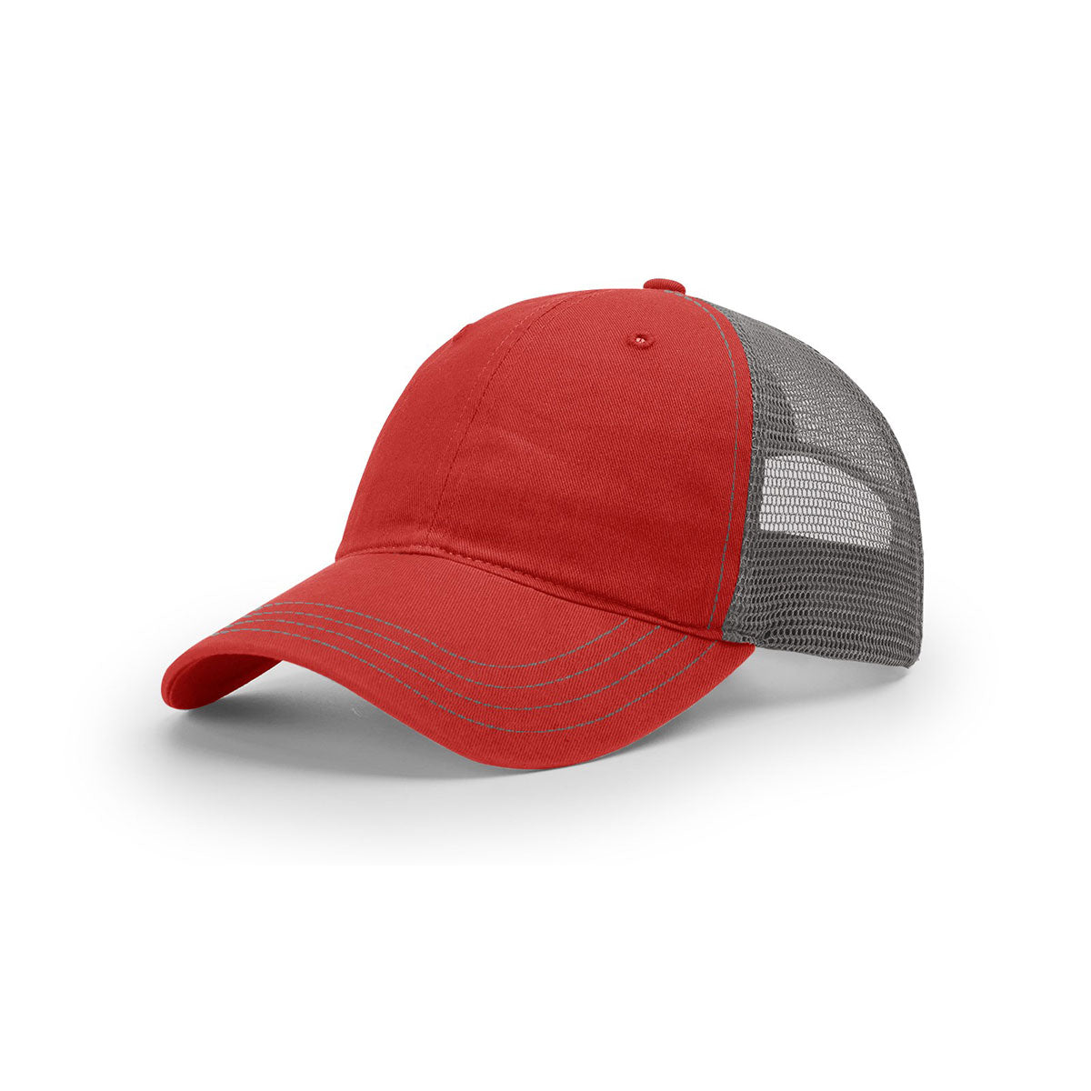 Richardson Red/Charcoal Mesh Back Split Garment Washed Stylish Trucker Hat