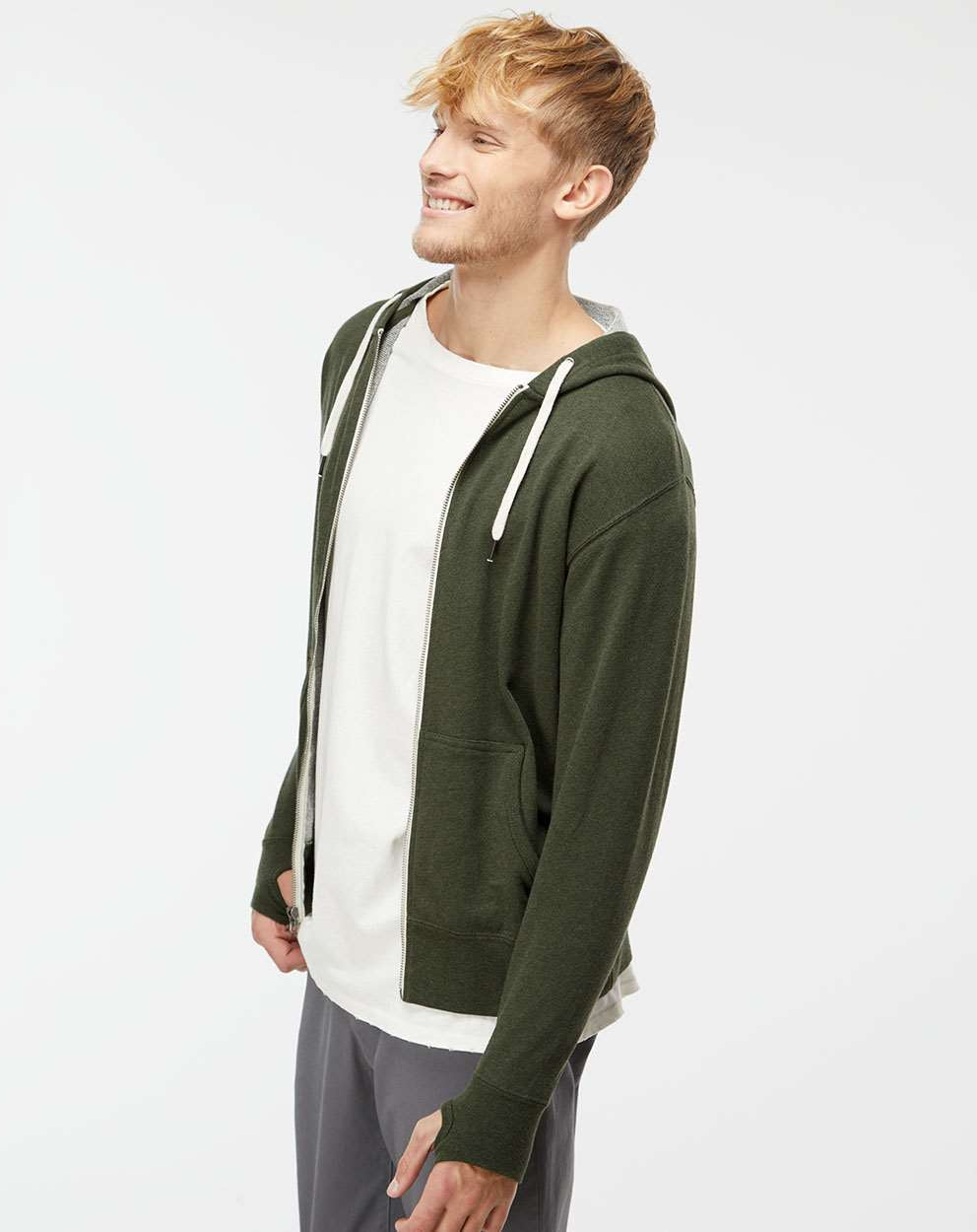 Independent Trading Co. Stylish Heathered French Terry Full-Zip Hooded Sweatshirt