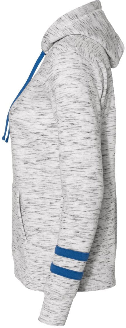 J America Women's Stylish Melange Fleece Striped-Sleeve Hooded Sweatshirt