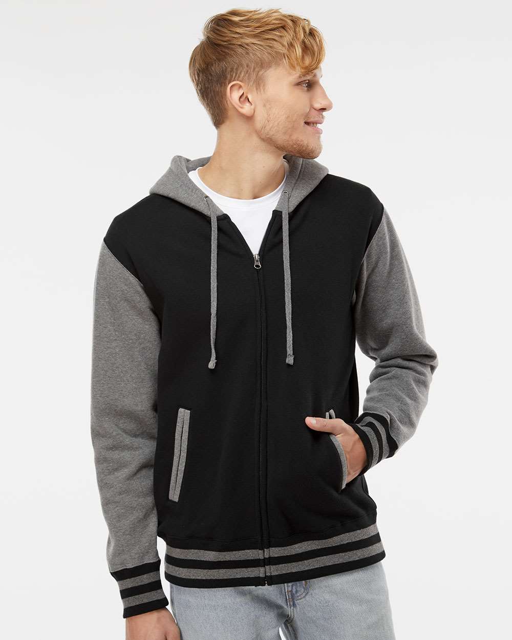 Independent Trading Co. Varsity Stylish Full-Zip Hooded Sweatshirt