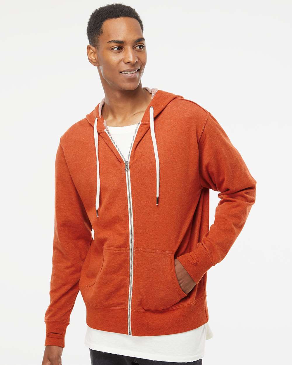 Independent Trading Co. Stylish Heathered French Terry Full-Zip Hooded Sweatshirt