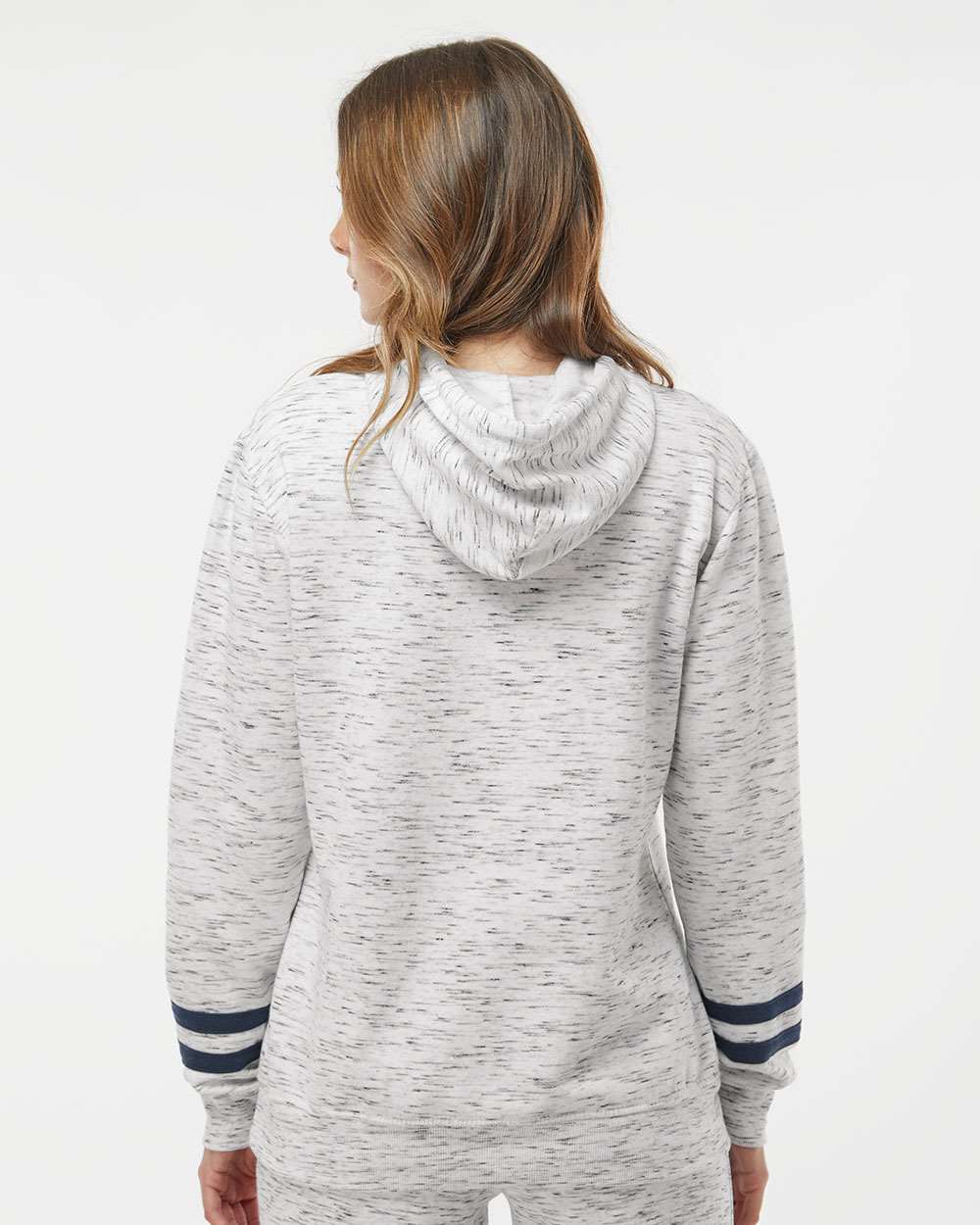 J America Women's Stylish Melange Fleece Striped-Sleeve Hooded Sweatshirt