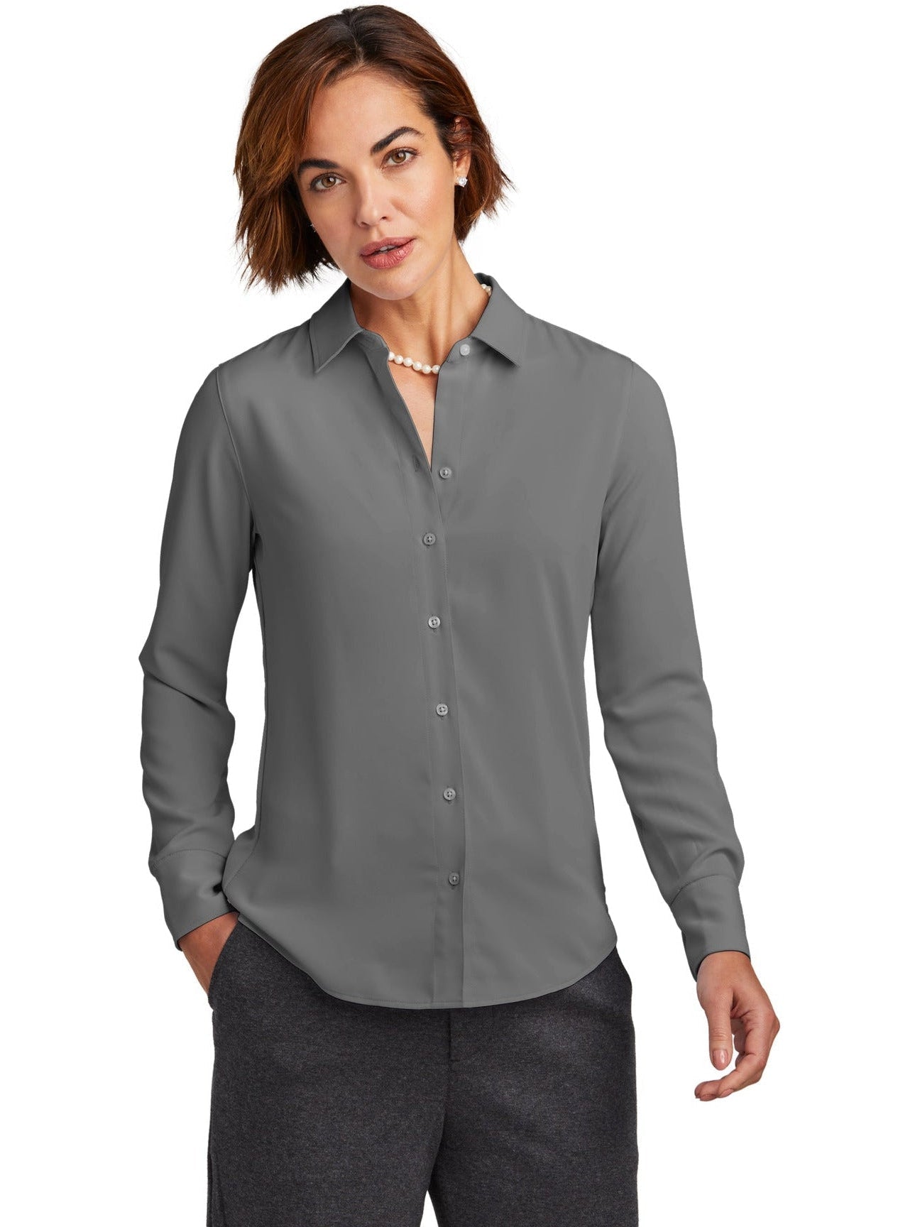 Brooks Brothers Elegant Ladies Full-Button Satin Blouse