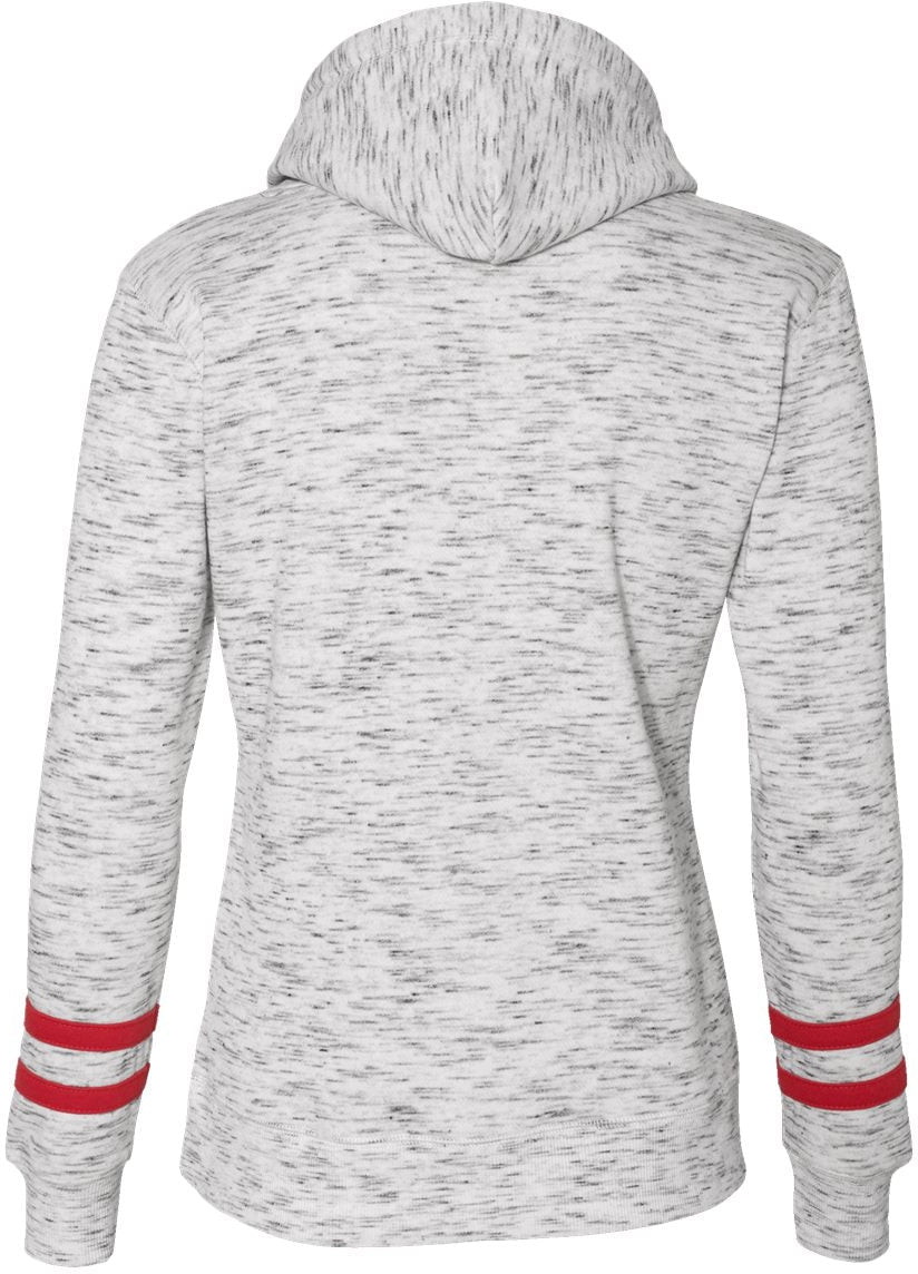 J America Women's Stylish Melange Fleece Striped-Sleeve Hooded Sweatshirt