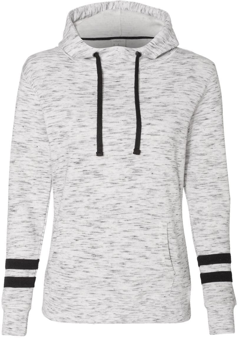J America Women's Stylish Melange Fleece Striped-Sleeve Hooded Sweatshirt