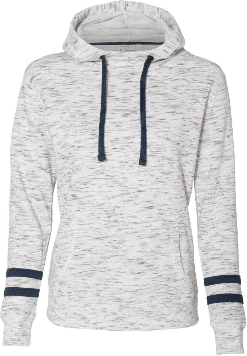 J America Women's Stylish Melange Fleece Striped-Sleeve Hooded Sweatshirt