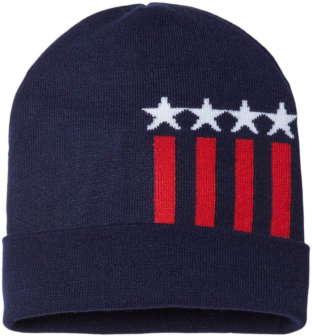 American Patriot's Dream: USA-Made Off-Center Patriotic Cuffed Beanie