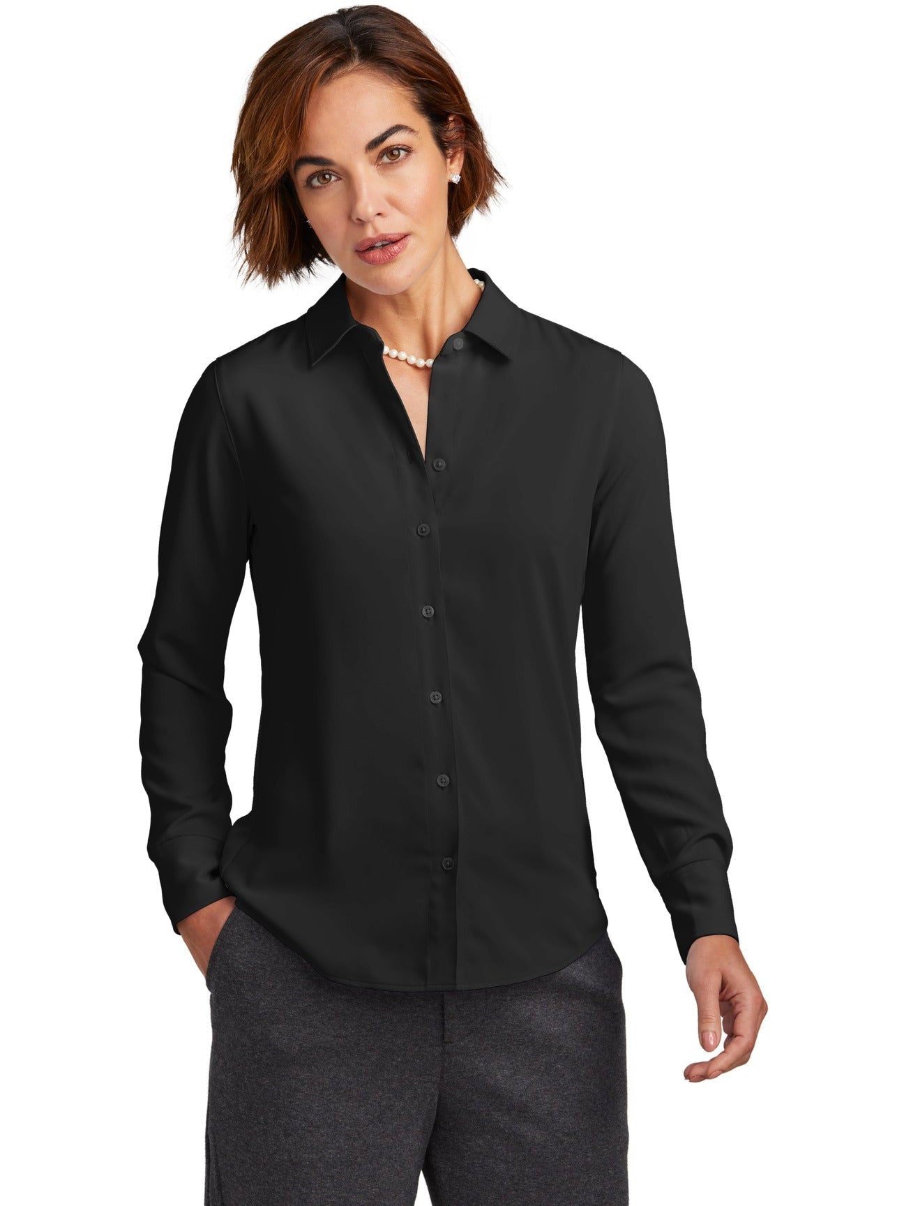 Brooks Brothers Elegant Ladies Full-Button Satin Blouse