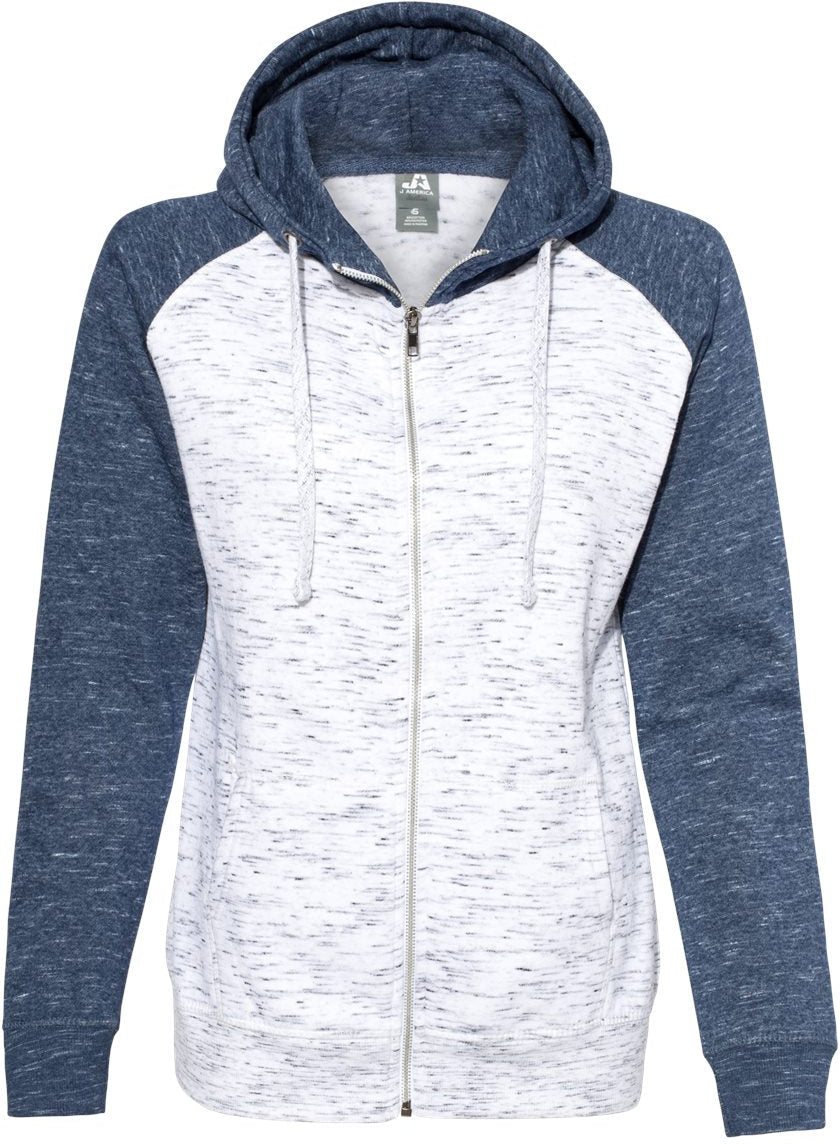 J America Women's Stunning Mélange Fleece Colorblocked Full-Zip Sweatshirt