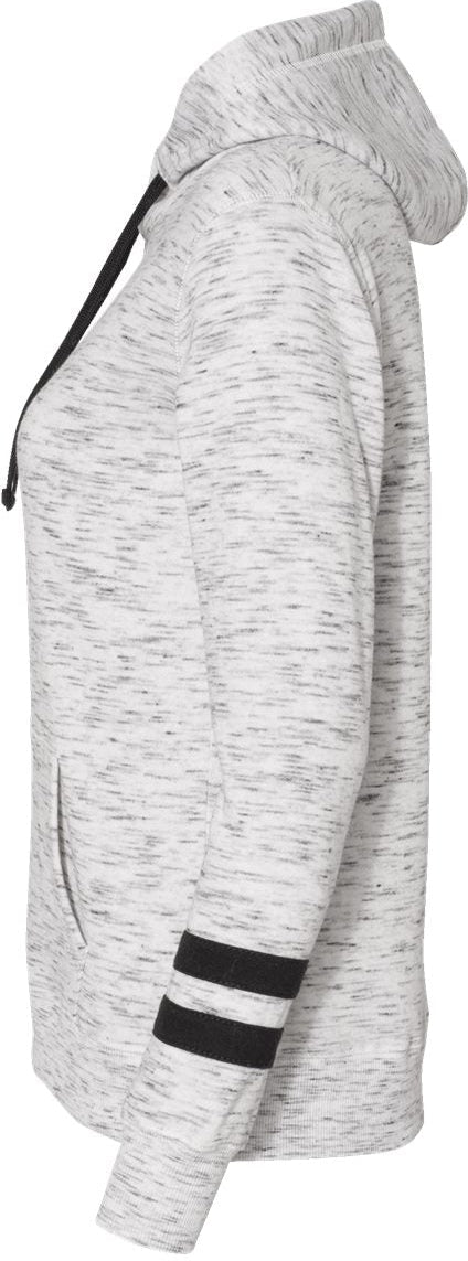 J America Women's Stylish Melange Fleece Striped-Sleeve Hooded Sweatshirt