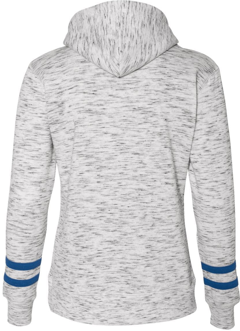 J America Women's Stylish Melange Fleece Striped-Sleeve Hooded Sweatshirt