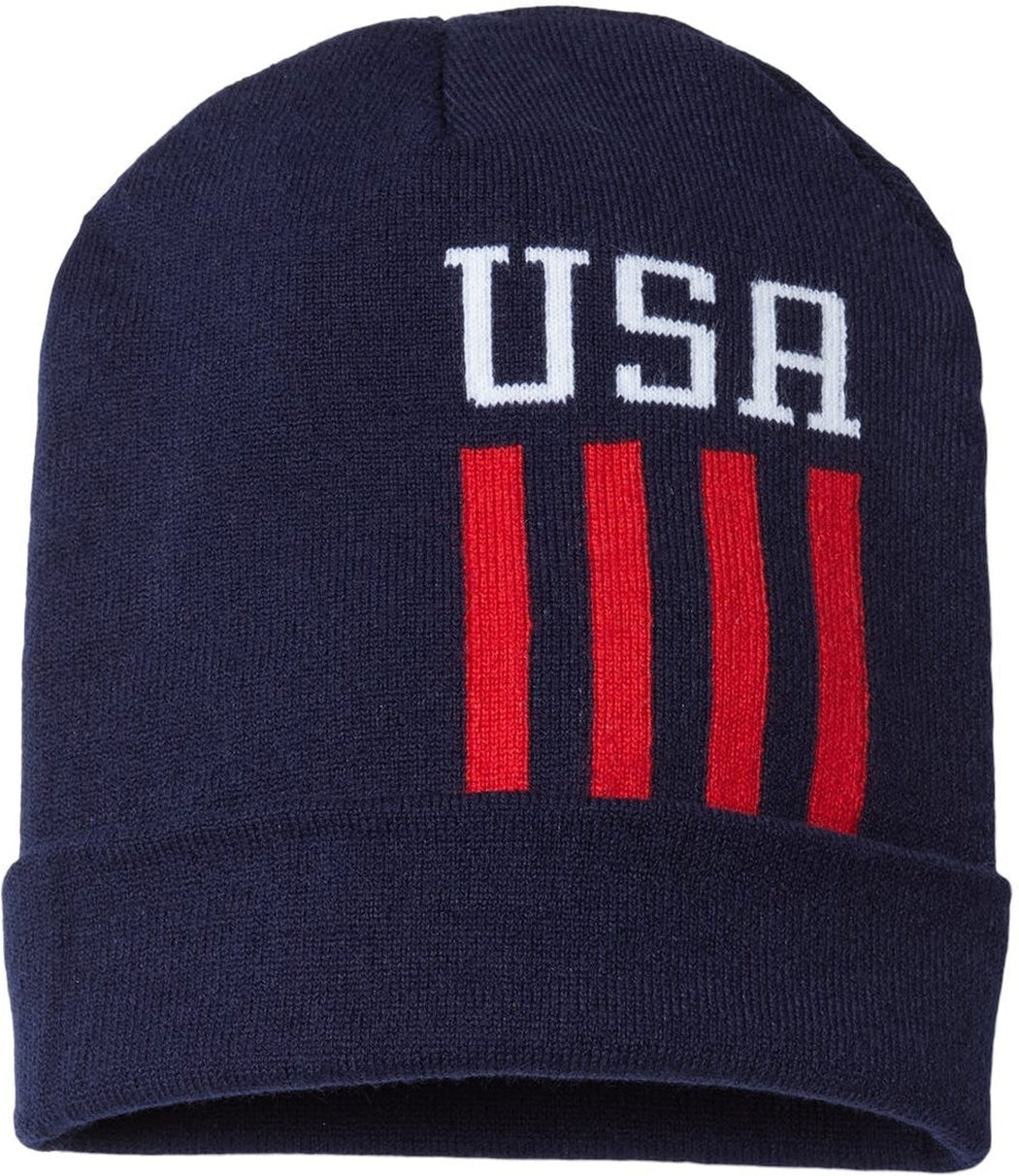 American Patriot's Dream: USA-Made Off-Center Patriotic Cuffed Beanie