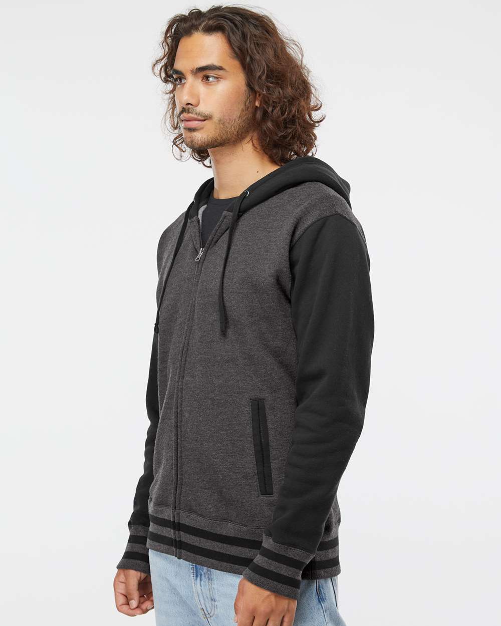 Independent Trading Co. Varsity Stylish Full-Zip Hooded Sweatshirt
