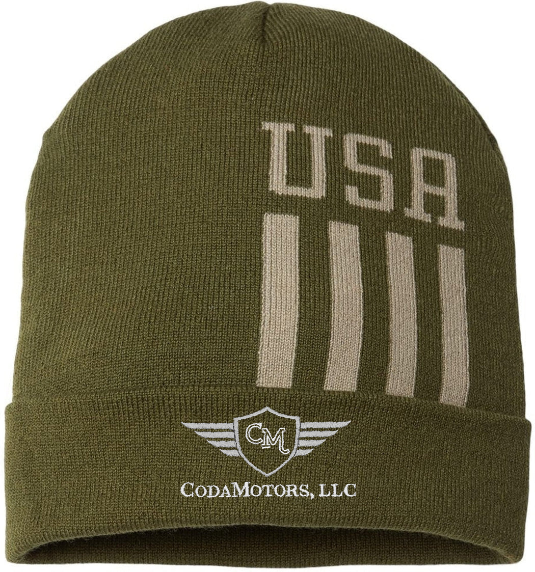 American Patriot's Dream: USA-Made Off-Center Patriotic Cuffed Beanie