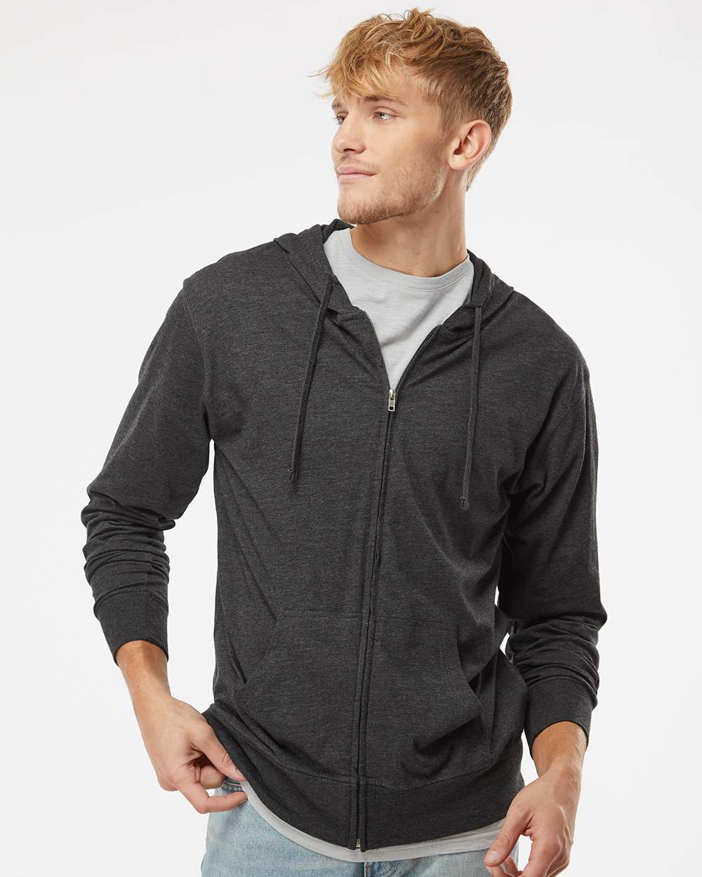Independent Trading Co. Super Comfy Lightweight Full-Zip Hooded Jersey T-Shirt