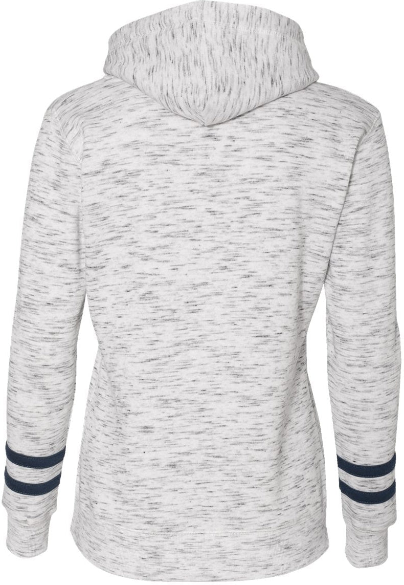 J America Women's Stylish Melange Fleece Striped-Sleeve Hooded Sweatshirt