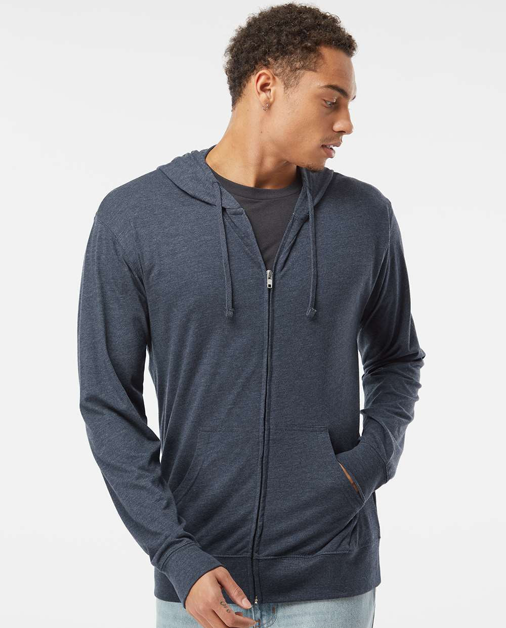 Independent Trading Co. Super Comfy Lightweight Full-Zip Hooded Jersey T-Shirt