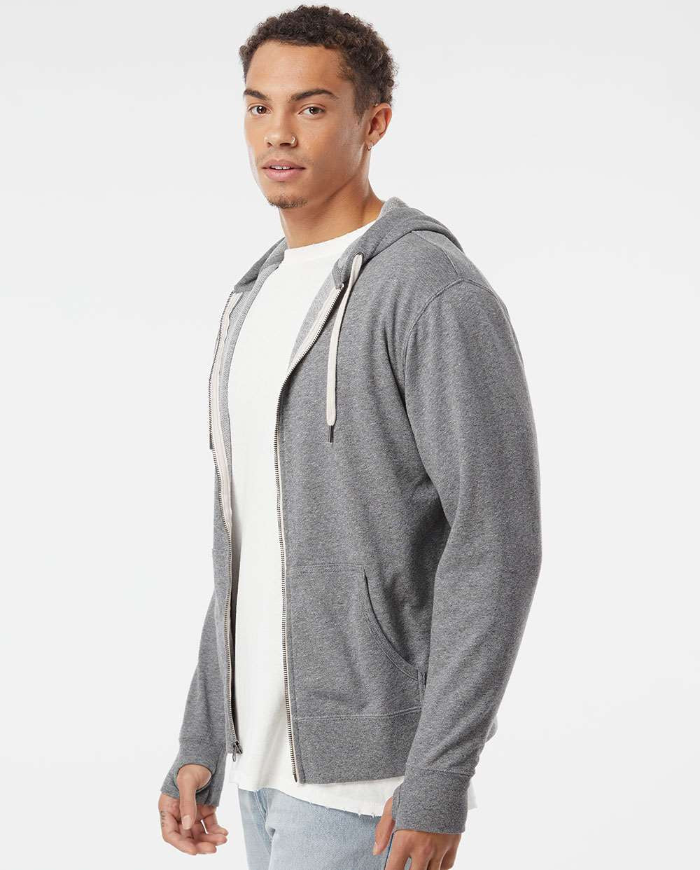 Independent Trading Co. Stylish Heathered French Terry Full-Zip Hooded Sweatshirt