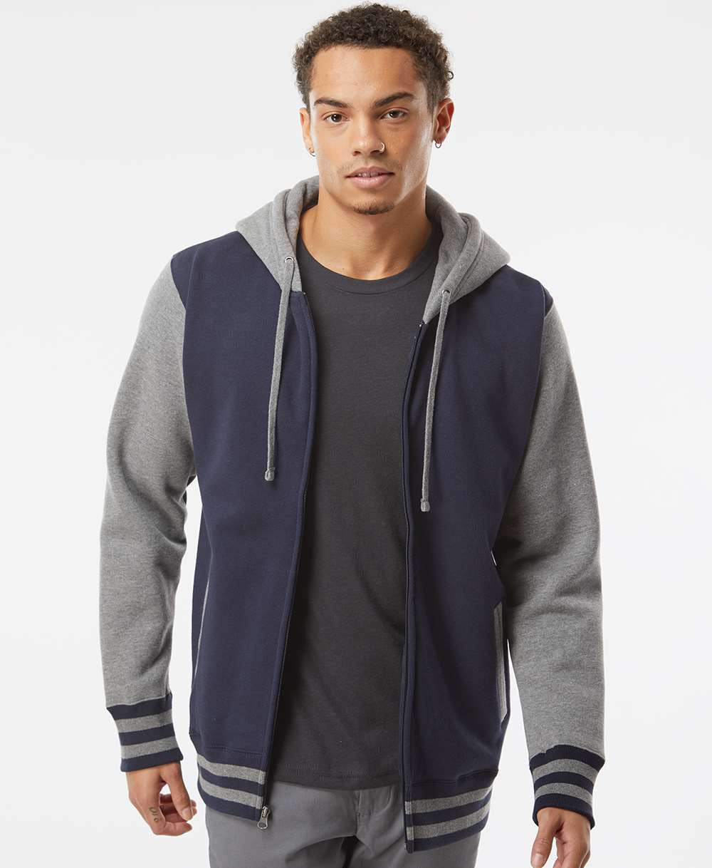 Independent Trading Co. Varsity Stylish Full-Zip Hooded Sweatshirt