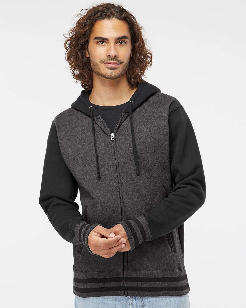 Independent Trading Co. Varsity Stylish Full-Zip Hooded Sweatshirt