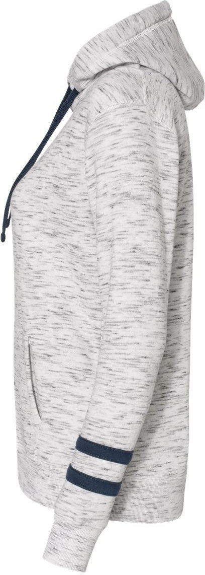 J America Women's Stylish Melange Fleece Striped-Sleeve Hooded Sweatshirt