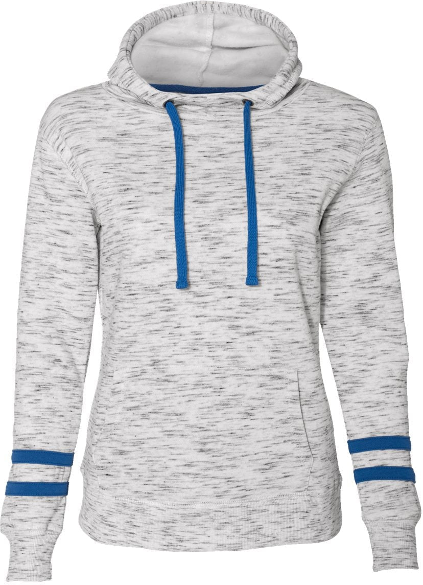 J America Women's Stylish Melange Fleece Striped-Sleeve Hooded Sweatshirt